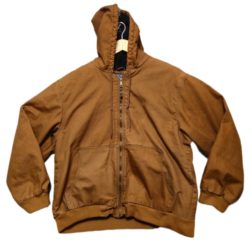 SMITH'S WORKWEAR Mens XL Brown Duck Canvas Sherpa Lined Hooded‎ Work Jacket